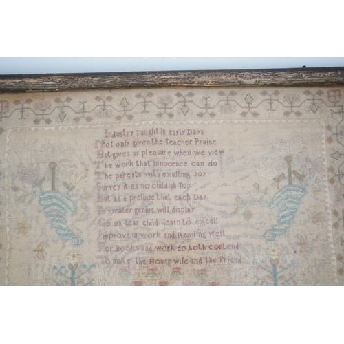 1504 - A gilt framed finely worked Regency gauze sampler, by Amelia Artus, aged 8 years, dated 1813, worked... 