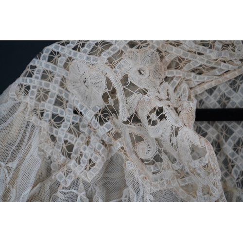 1507 - An Edwardian high collared cream tape lace wedding over blouse, made with a deep net frill and cream... 