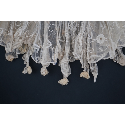 1507 - An Edwardian high collared cream tape lace wedding over blouse, made with a deep net frill and cream... 