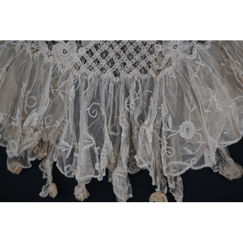 1507 - An Edwardian high collared cream tape lace wedding over blouse, made with a deep net frill and cream... 