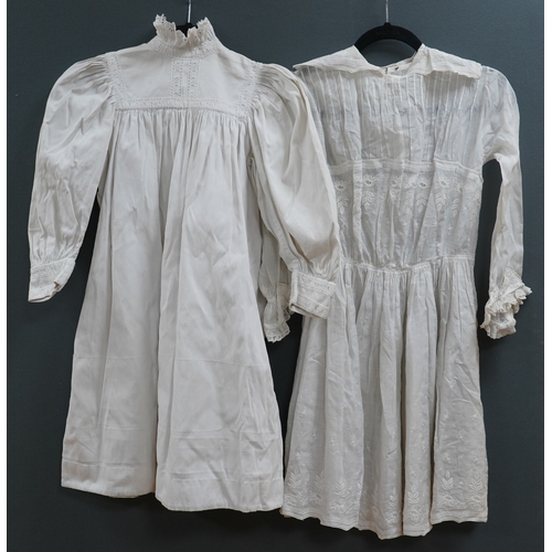 1508 - Two late 19th early 20th century girls summer dresses, one fine cotton with white worked collar cuff... 