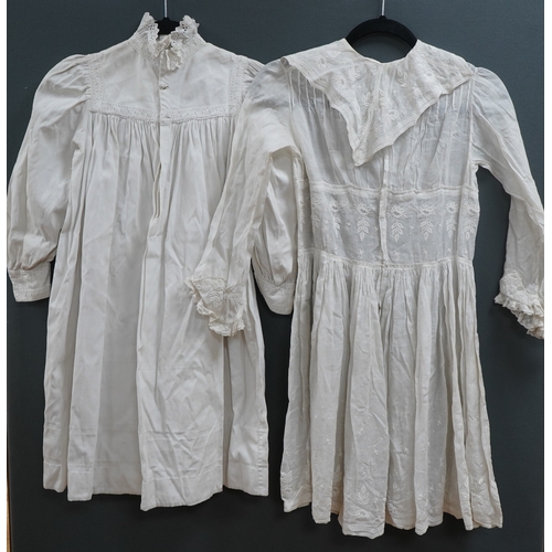 1508 - Two late 19th early 20th century girls summer dresses, one fine cotton with white worked collar cuff... 