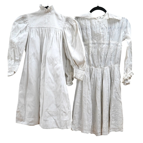 1508 - Two late 19th early 20th century girls summer dresses, one fine cotton with white worked collar cuff... 