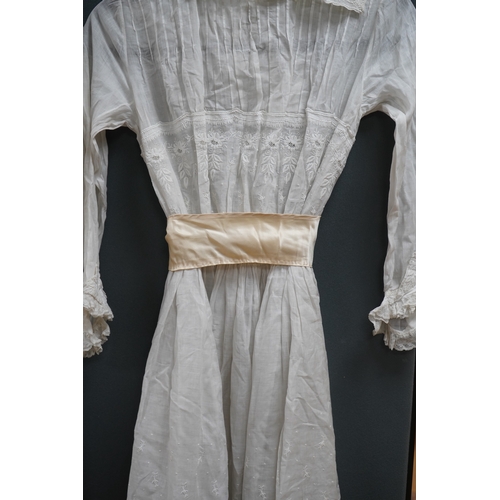 1508 - Two late 19th early 20th century girls summer dresses, one fine cotton with white worked collar cuff... 