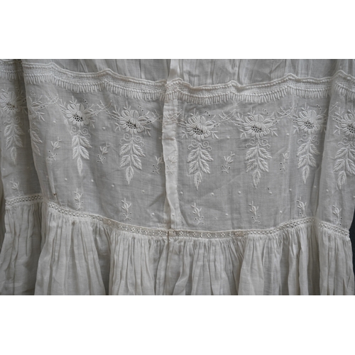 1508 - Two late 19th early 20th century girls summer dresses, one fine cotton with white worked collar cuff... 