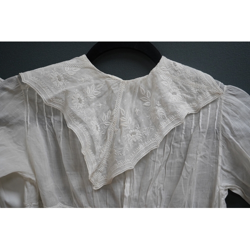 1508 - Two late 19th early 20th century girls summer dresses, one fine cotton with white worked collar cuff... 