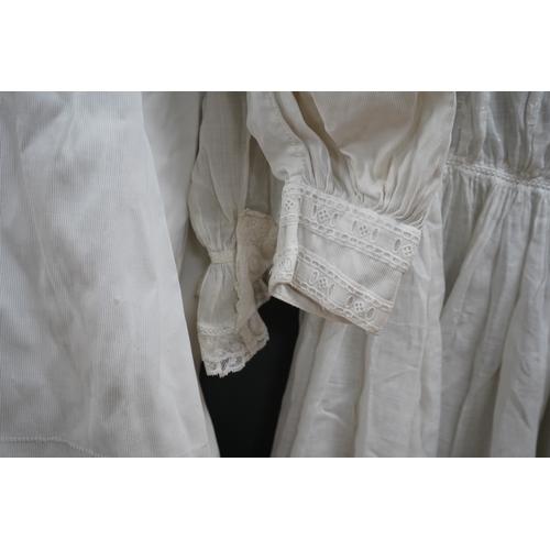 1508 - Two late 19th early 20th century girls summer dresses, one fine cotton with white worked collar cuff... 