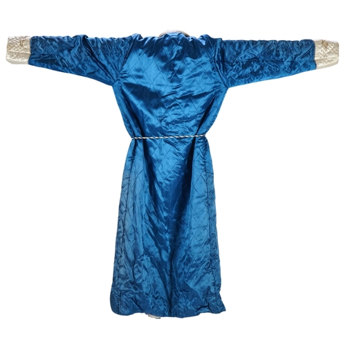 1515 - A mid 20th century Royal blue satin gentlemans smoking jacket and matching dressing gown with Chine... 