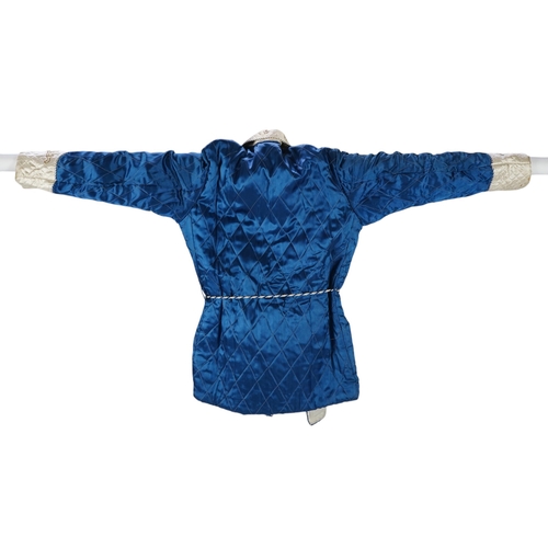 1515 - A mid 20th century Royal blue satin gentlemans smoking jacket and matching dressing gown with Chine... 