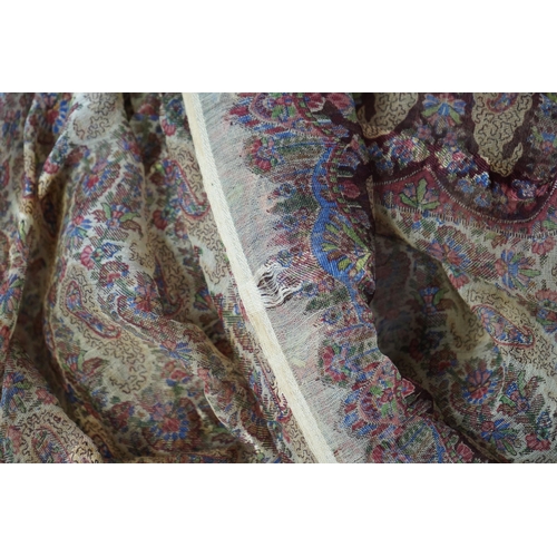 1518 - A 19th century fine woven wool and silk, ladys printed paisley summer shawl. 160cm x 320cm. Conditi... 