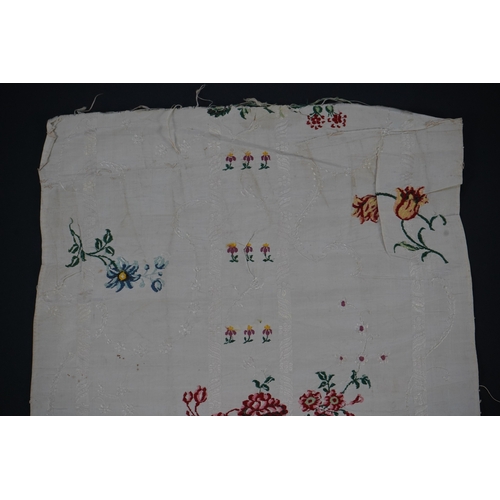 1519 - A length of 18th century short loom hand woven Spitalfields silk dress fabric, woven in cream silk w... 