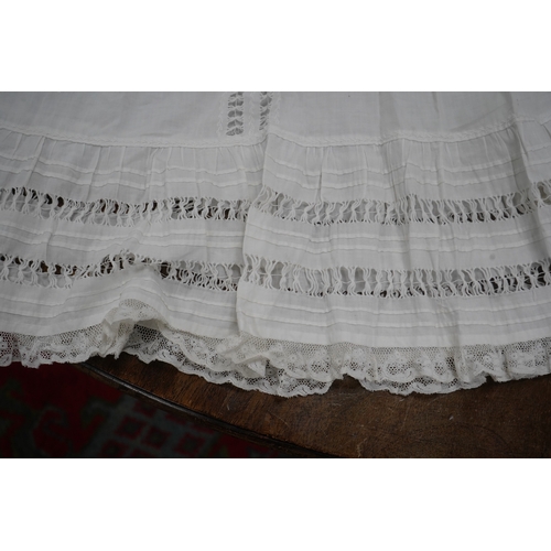 1526 - Five Victorian white worked fine cotton and lawn babys christening gowns. mostly worked with embroi... 