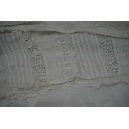 1526 - Five Victorian white worked fine cotton and lawn babys christening gowns. mostly worked with embroi... 