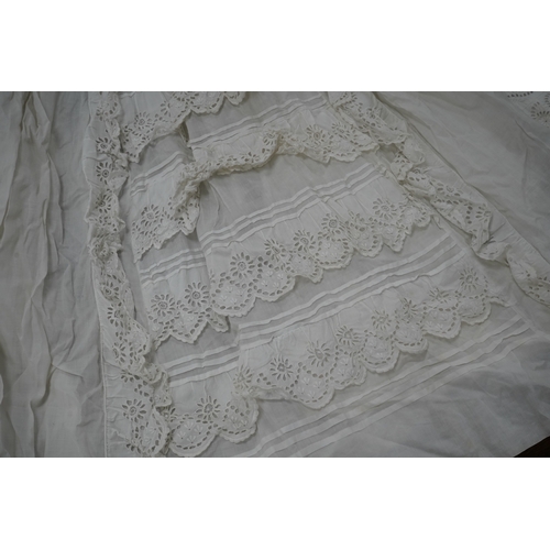 1526 - Five Victorian white worked fine cotton and lawn babys christening gowns. mostly worked with embroi... 