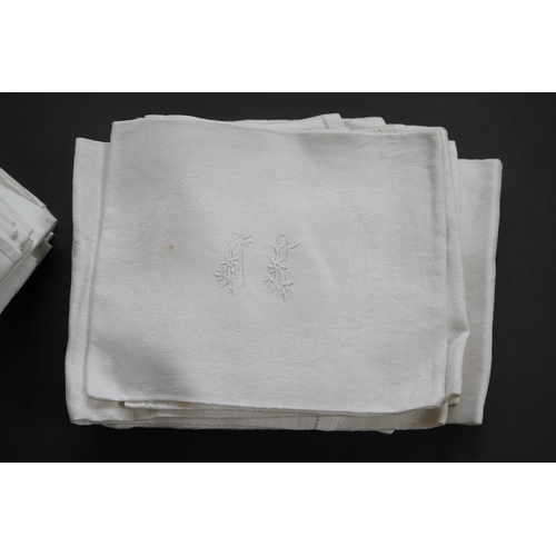 1527 - A set of fifteen large 19th century monogrammed damask dinner napkins and set of eight similar sized... 