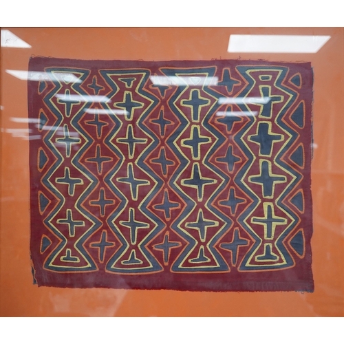 1534 - A framed Mola (Cuna Panama) appliqué worked shirt panel, mid 20th century, 45cm x 37cm. Condition - ... 