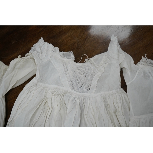 1537 - Two late 19th early 20th century long baby night gowns and two shorter baby gowns, together with a p... 