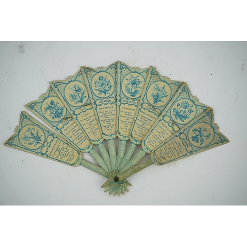 1539 - Three novelty fans with a mixed Brussels lace fan and black lace fan, a small language of love in fl... 