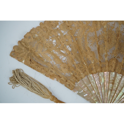 1539 - Three novelty fans with a mixed Brussels lace fan and black lace fan, a small language of love in fl... 