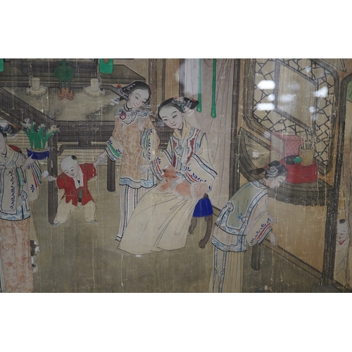 1669 - 19th century, Chinese School, watercolour on silk, Interior scene with women and children, unsigned,... 