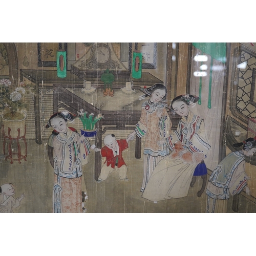 1669 - 19th century, Chinese School, watercolour on silk, Interior scene with women and children, unsigned,... 