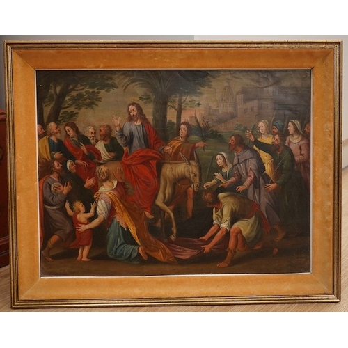 1679 - Old Master style, oil on panel, 'Jesus's entry into Jerusalem', unsigned, 38 x 50cm. Condition - fai... 