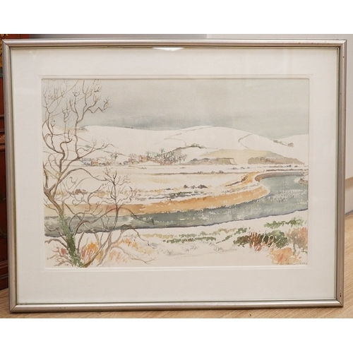 1681 - Gillian Simmonds, watercolour, Snow across the river, signed, 38 x 53cm. Condition - good