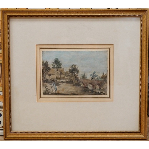 1685 - 18th century, English School, ink and watercolour, Artist in a landscape, 12 x 17.5cm. Condition - f... 