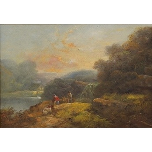 1686 - John Joseph Barker of Bath (1824-1904), pair of oils on canvas, Mountainous landscapes with figures,... 