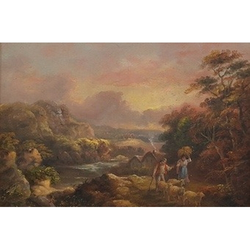 1686 - John Joseph Barker of Bath (1824-1904), pair of oils on canvas, Mountainous landscapes with figures,... 