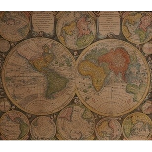 1714 - Two decorative maps comprising, after Matthew Seutter, double hemisphere world map and a similar exa... 