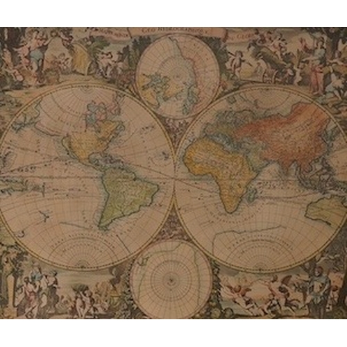 1714 - Two decorative maps comprising, after Matthew Seutter, double hemisphere world map and a similar exa... 