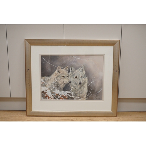 1724 - Lyndsey Selley (b.1967), watercolour and gouache, Study of two wolves in snow, signed and dated '06,... 