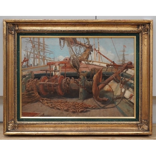 1730 - Edward Taylor, oil on board, 'On board the Arken', unsigned, inscribed in ink verso, 35 x 50cm, orna... 