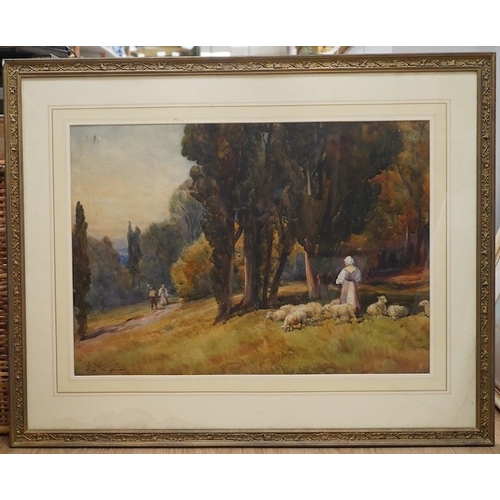 1748 - Alexander Wallace Rimington (1854-1918), watercolour, Shepherdess in a landscape, signed, 43 x 63cm,... 