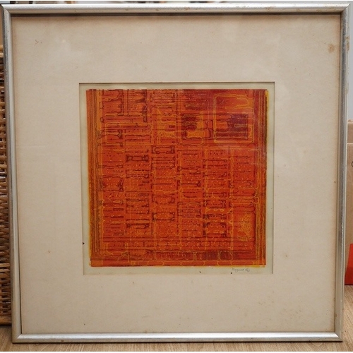 1749 - Three colour screen prints, Abstract compositions, including one by Kay Homewood and one by Margaret... 