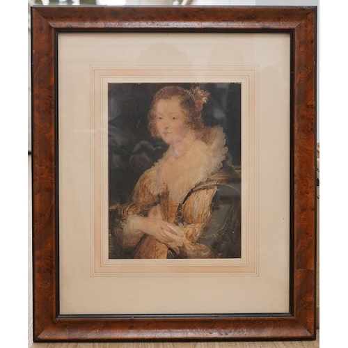 1751 - After Peter Paul Rubens (Flemish, 1577-1640), watercolour, Study of a lady wearing 17th century dres... 