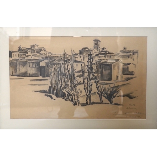 1760 - Adrian Paul Allinson ROI (1890-1959), charcoal, Mediterranean landscape with villas, signed, inscrib... 