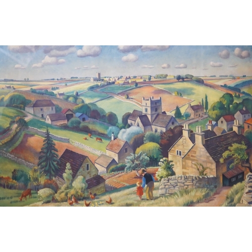 1761 - Adrian Paul Allinson ROI (1890-1959), coloured crayon, English landscape, together with a colour pri... 