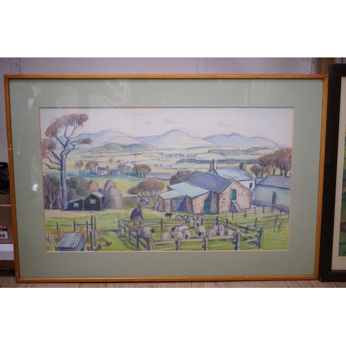 1761 - Adrian Paul Allinson ROI (1890-1959), coloured crayon, English landscape, together with a colour pri... 