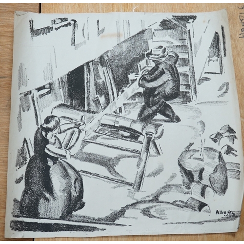 1766 - After Adrian Paul Allinson ROI (1890-1959), three monochrome prints, unframed. Condition - poor to f... 