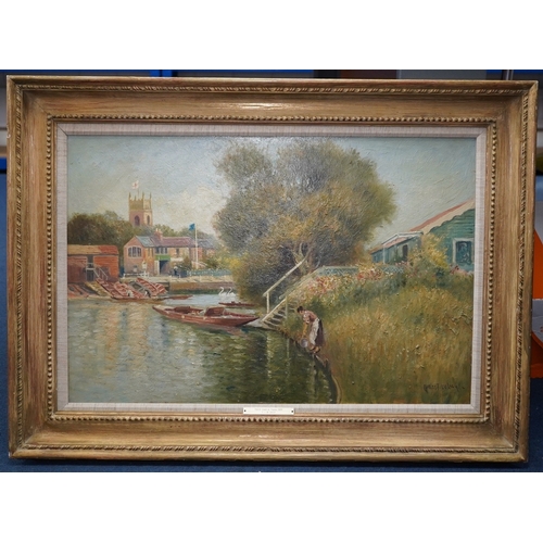 1802 - Charles John de Lacy (1856-1936), oil on canvas, Church Island on the Thames, Staines, signed and da... 