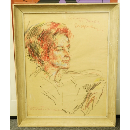 1819 - Meret Oppenheim, pastel on paper, Portrait of a lady, signed and dated London 27 June '63 and inscri... 