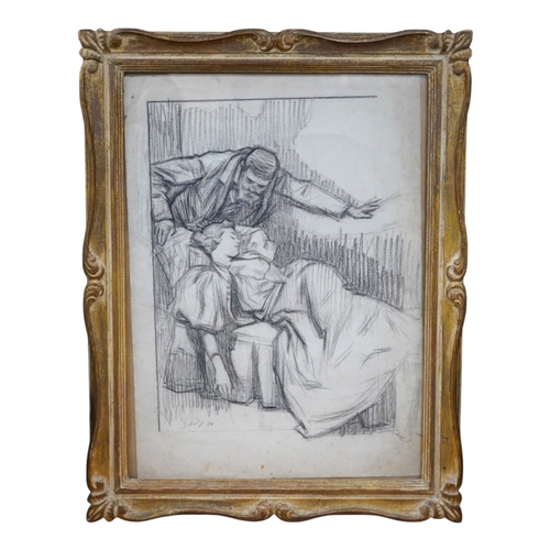 1821 - Circle of Walter Sickert RA, RBA (1860-1942), charcoal, study of a reclining woman and gentleman in ... 