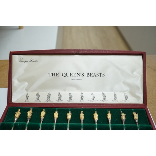 1837 - A cased set of ten parcel gilt silver 'The Queens Beasts' Elizabeth II Silver Wedding Anniversary co... 