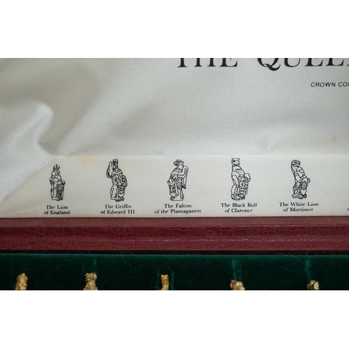 1837 - A cased set of ten parcel gilt silver 'The Queens Beasts' Elizabeth II Silver Wedding Anniversary co... 