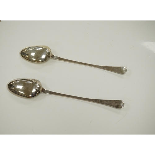 1855 - A pair of early Victorian Scottish silver Old English feather edge pattern basting spoons, Marshall ... 