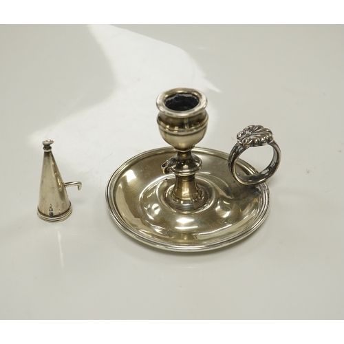 1857 - A George III miniature silver chamber stick, Emes & Barnard, London, 1815(a.f.), with matching snuff... 