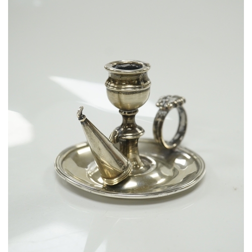 1857 - A George III miniature silver chamber stick, Emes & Barnard, London, 1815(a.f.), with matching snuff... 