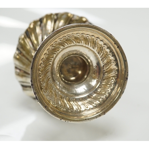 1858 - A Victorian repousse spiral fluted pedestal sugar caster, Thomas Bradbury & Sons, London, 1889, 18.3... 